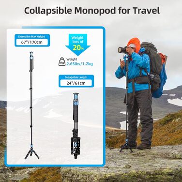 Штатив-монопод SIRUI P-325FL з вуглецевого волокна: легкий, з 5 секціями, навантаження до 10 кг