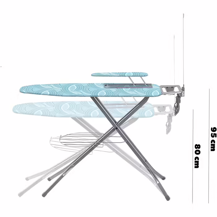 KADAX Ironing Board with Built-in Extension Cord, Folding Ironing Table with Cable Holder, Steam Ironing Table with Extendable Clothes Rack (Mint)