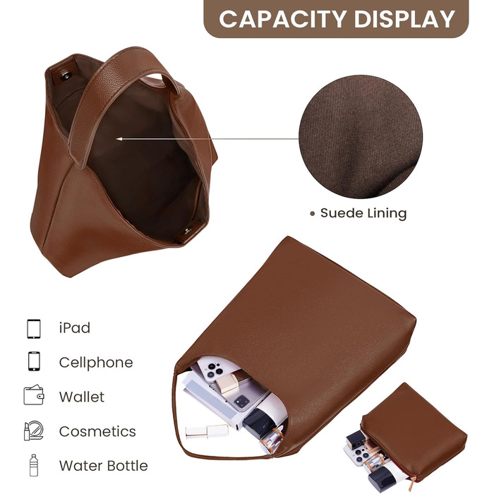 Сумка жіноча GSenhui Hobo Bag шопер з м'якої шкіри коричневого кольору для роботи, навчання та покупок