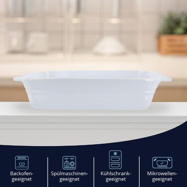 Форма для запікання KHG велика 40 см, 3 л, для 4-6 осіб, кераміка, прямокутна, стійка до подряпин, для лазаньї, тірамісу та іншого (1 шт, біла)