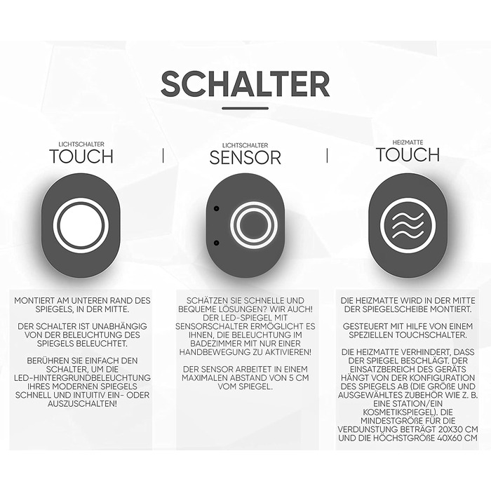 Дзеркало для ванної кімнати Artforma з підсвічуванням, 120x70 см, без рами, сучасний дизайн, виготовлення на замовлення