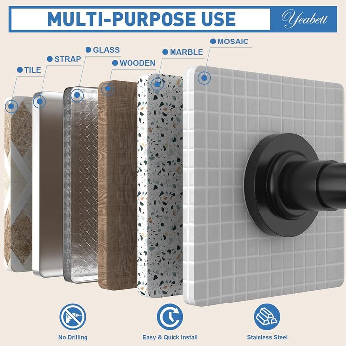 Штанга для штор без свердління, 48-119.4 см, телескопічна, кріпиться без свердління, чорна. Підходить для душу та штор. 1 шт.
