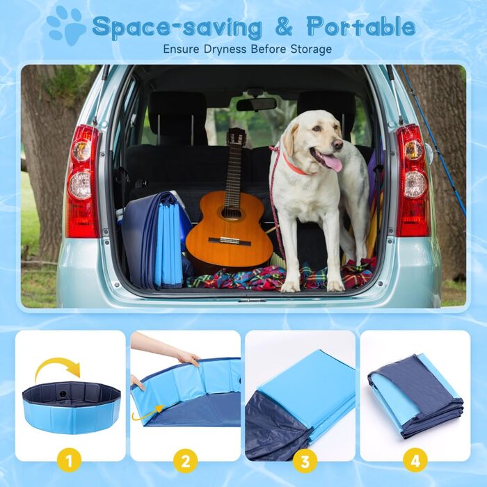 Nobleza Hundepool for Large & Small Dogs, Foldable Dog Splash Pool, Stable Dog Bathtub, Swimming Pool for Cats, 80 * 20cm, S, Blue