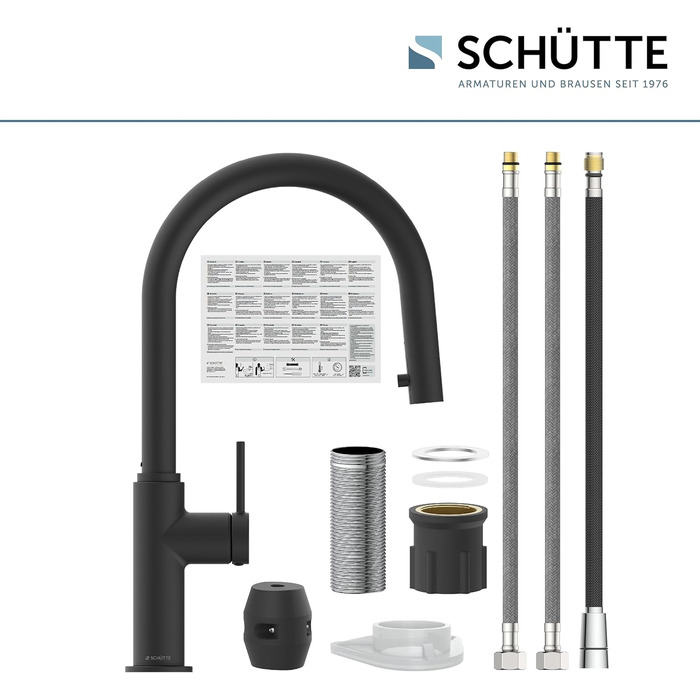 Кухонний змішувач SCHÜTTE 79562 Blackpool з висувною лійкою, поворотний на 360°, з однорідним змішувачем, чорний