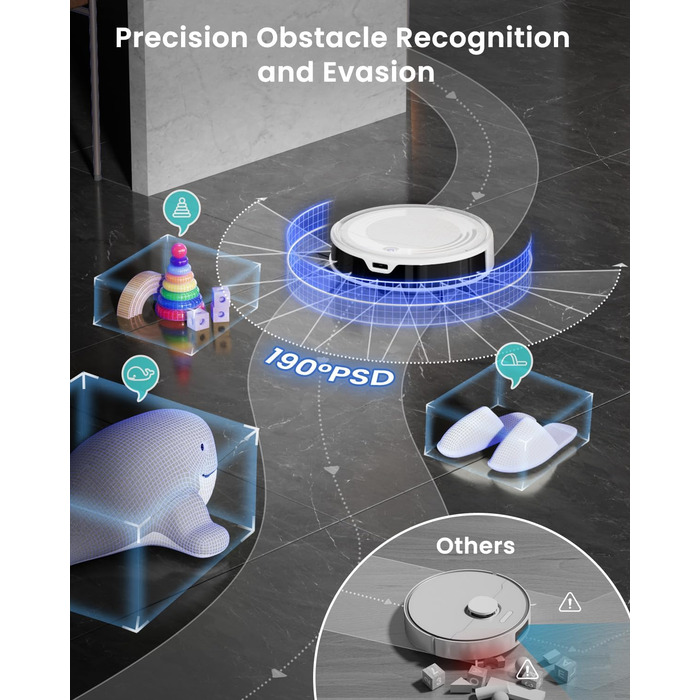 Робот-пилосос LEFANT M2 з функцією миття, 6000Pa, LiDAR-навігація, зони заборони, керування через APP/Alexa, для шерсті тварин, килимів та твердих підлог (M310 Ultra-W)