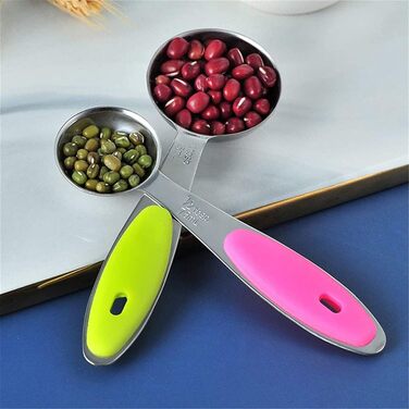 Measuring spoons, stainless steel, silicone handle, spoon, measuring spoon, measuring cup set, baking scale, measuring and spice spoons, measuring spoon set (multicolored, 10 pieces) (multicolored measuring spoons, 5 pieces)