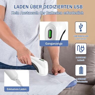 Електрична машинка для видалення катишків з LED-дисплеєм, USB-зарядкою, 2 рівнями висоти, 3 змінними лезами для різних тканин, біла, для дому