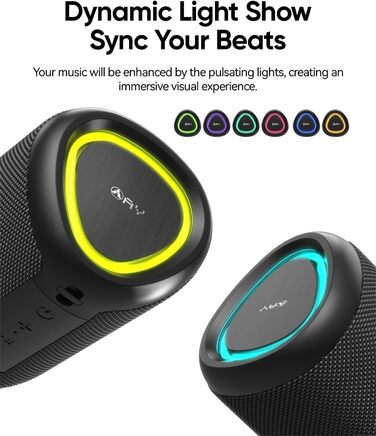 Портативна Bluetooth колонка AY з підсвічуванням, IPX5, 24 години роботи, AUX/TF, стерео-паринг, зелена (чорна, компактна)
