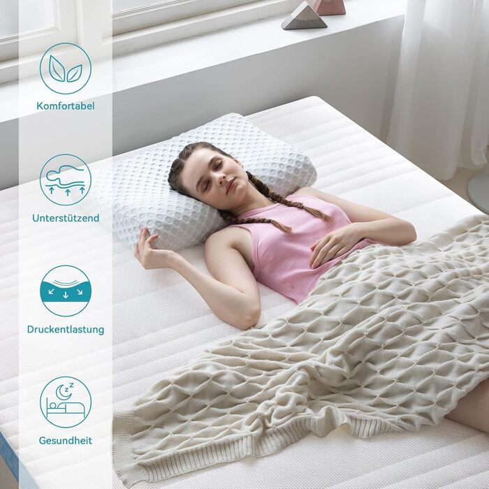 Amazon Basics Memory Foam Mattress Topper with Straps, 140 x 200 cm, 5 cm Height, White