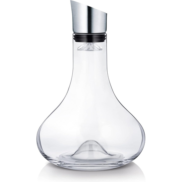 blomus -ALPHA- Glass Decanter, Comfortable & Drip-Free Pouring of Wine, Filter & Aeration, One-Hand Operation, Dishwasher Safe (H/W/D: 26.5 x 18 x 18 cm, Glass / Stainless Steel, 63570)
