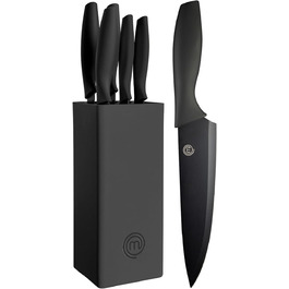 MasterChef 5-Piece Knife Block Set - Stainless Steel Chef's, Santoku, Bread, Utility & Vegetable Knives with Soft-Touch Grips