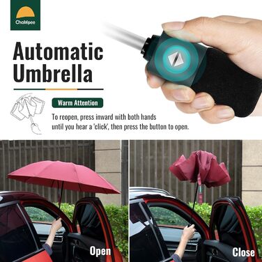 Чакіпі Чомптер: Стійкий до вітру парасолька-тростина для чоловіків та жінок, автоматичний складний парасоль, 10 ребер, червоний