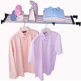 Hershii Extendable Closet Shelf, Expandable Wardrobe Rack, Adjustable Closet Organizer, Pull-Out Closet Divider, Clothes Rod, Closet Metal Storage, for Closet, Kitchen, Bathroom, Black (101-152.5cm/39.76-60.04inches)
