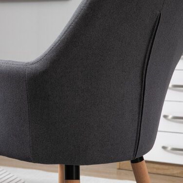 HOMCOM Dining Chair Upholstered Chair with Anti-Slip Dark Grey Linen Fabric Beechwood 56x60x85 cm for Living Room & Dining Area