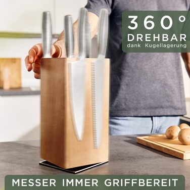 WALDWERK Knife Block without Knives - Magnetic and Swivel Knife Block Made of High-Quality Oak Wood - Knife Holder for Knives