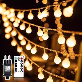 Ланцюжок прикрас з 200 LED кулями, 23 метри, тепле світло. Ідеально для декору на Різдво, весілля, вечірки. 8 режимів, функція пам'яті, з вилкою.