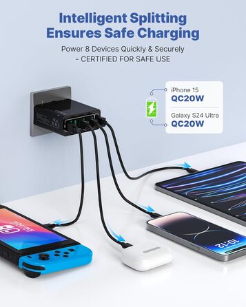 Багатопортовий зарядний адаптер USB 33W з QC 3.0 (2 шт.) - білий/чорний, для iPhone, iPad, Android