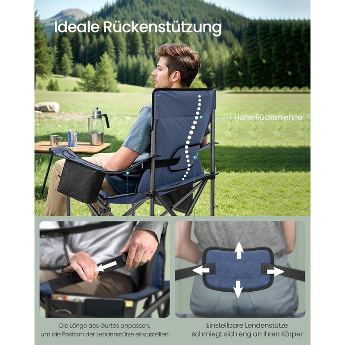 Крісло складане SONGMICS для кемпінгу з підсклянником, блакитне (до 205 кг)