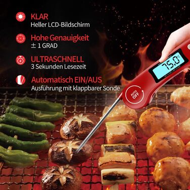 Цифровий термометр для м'яса DOQAUS: приготування на грилі, BBQ, приготування їжі. Швидке зчитування, довга сонда, LCD-дисплей.