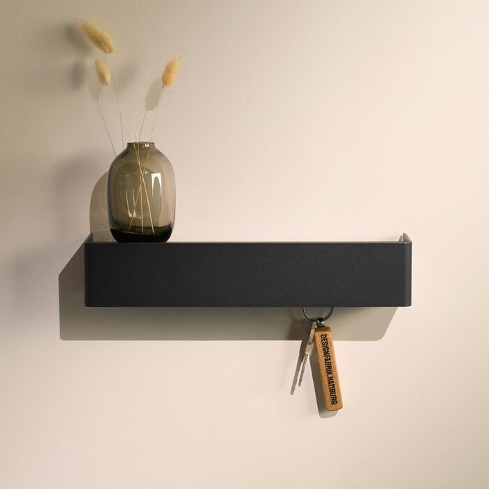 Ключниця настінна Designfabrik Hamburg: сучасний органайзер для ключів з полицею, металевий тримач для ключів у мінімалістичному дизайні для передпокою та коридору, чорний колір