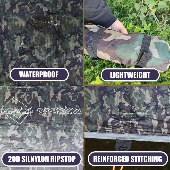 Гамак-тент OneWind Camo 365x295 см: ультралегкий, для кемпінгу, бушкрафту, з підставою та дверима