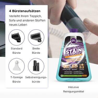 Теперішній мийний пилосос Motionflow з нагрівом - 1200W для килимів, меблів, авто. 4 насадки, самоочищення, 15с нагрів. Чорний