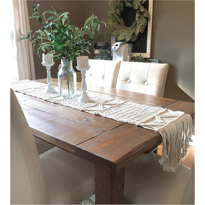 DÉCOCO Macrame Table Runner, Hand-Woven Boho Wedding Table Decoration Bedspread Blanket, 35 cm x 240 cm
