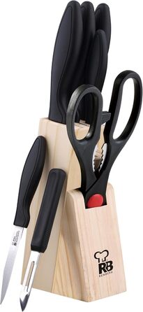 Набір кухонних ножів RENBERG Tenessy, 15 предметів з дерев'яною ручкою, нержавіюча сталь