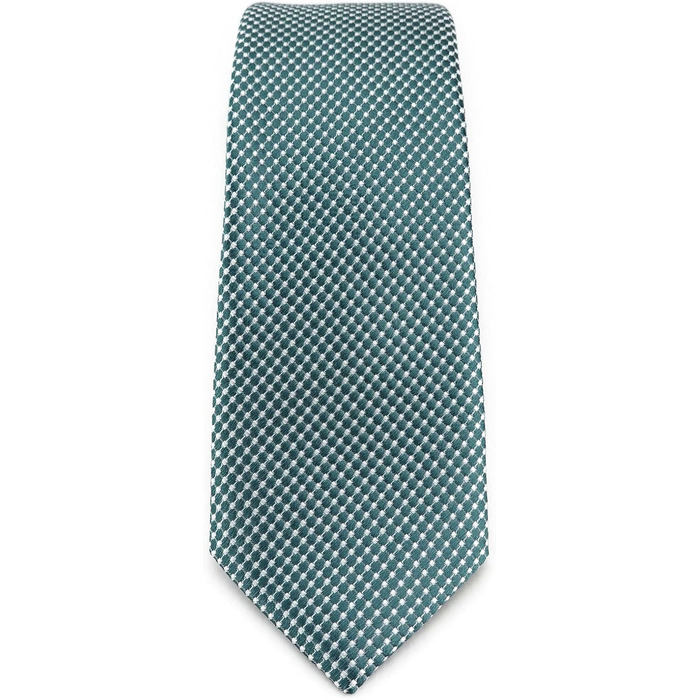 Краватка TigerTie шовкова вузька з крапками (Зелений Петроль, Срібло) - дизайнерська краватка