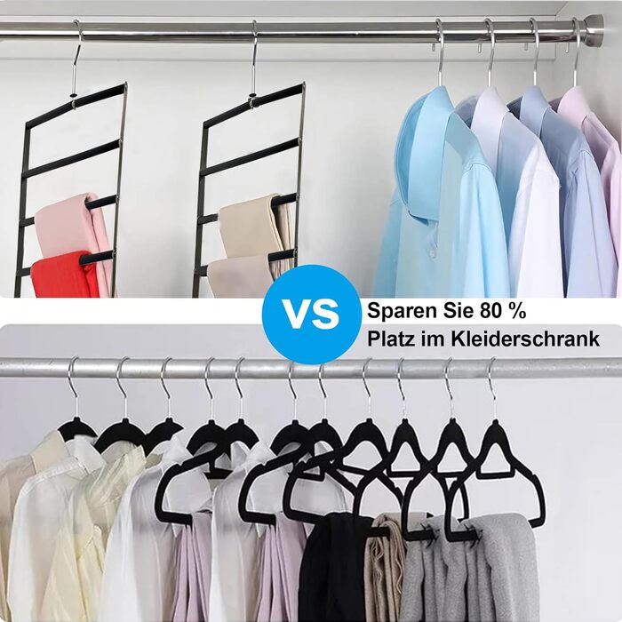Collapsible Pants Hanger, Space-Saving Pants Hanger, Foldable Non-Slip Pants Rack Made of Stainless Steel, Multifunctional Closet Organizer, Holds Multiple Pants, Jeans, Scarves, Black