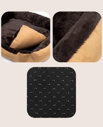 Килимок для собак Lionto з двостороннім подушкою та неслизьким дном, міцний лежак для домашніх тварин з глибоким входом, підходить для собак та котів будь-якого віку, 60x48 см, м'який лежак для собак, (Д 50 x Ш 37 x В 17 см (з іменним нанесенням), бежевий