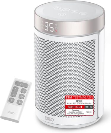 Електричний обігрівач Dreo Atom 316: тихий, 1500W, PTC кераміка, термостат, захист від перегріву та перекидання, таймер 12 годин | Обігрівач для спальні та кімнати