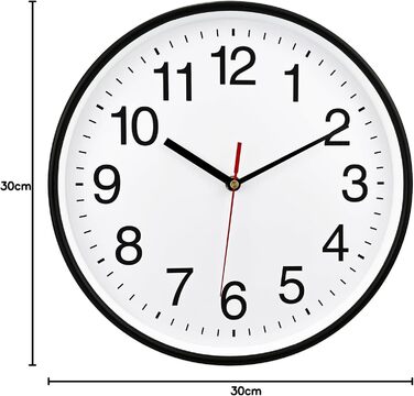 Plumeet Extra Large Silent Wall Clock, 40.6cm Soundless Non-Ticking High-Quality Black Quartz Wall Clock Decorative Living Room/Kitchen/Office/School Clock, Easy to Read (White), (White, 30 cm)