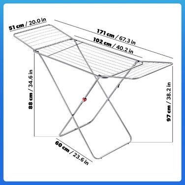 КADAX Сушарка для білизни з 18 метрами сушильної поверхні, срібна, для квартири, балкону та саду, розкладна, з антиковзними ніжками, економна, сушарка Made in EU