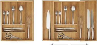 Relaxdays Cutlery Box Bamboo, Extendable, Cutlery Insert for Drawers, Drawer Insert HBT 6.5x57.5x43 cm, natural
