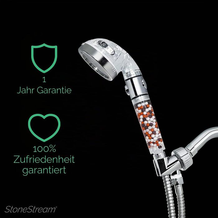 StoneStream лійка для душу з фільтром та іонізацією, високий тиск, 3 режими Eco Stop для сухої шкіри та волосся