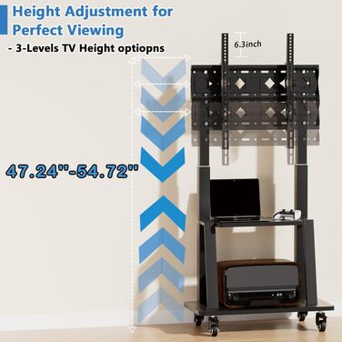 Мобільна підставка для телевізора з колесами, регульована по висоті, VESA 900x600, до 75 дюймів