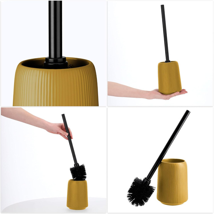 KADAX Bathroom Accessories Set, Modern Bathroom Accessories, Ceramic Bathroom Accessories, Bathroom Accessories (White: Toothbrush Holder, Soap Dispenser, Toilet Brush) (Yellow: Soap Dispenser, Toilet Brush, 2)