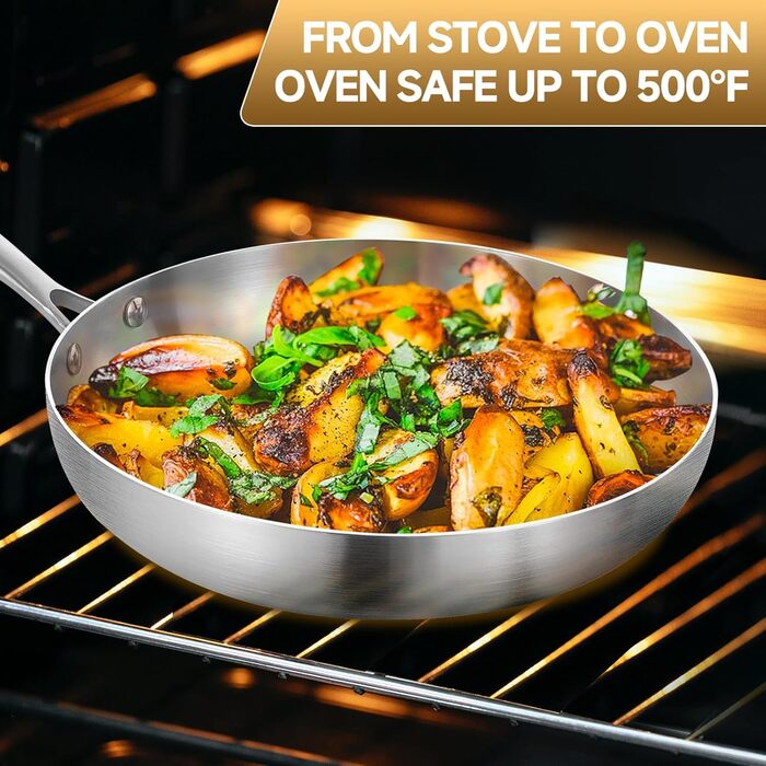 Набір сковорідок Inqibee з нержавіючої сталі (20, 24, 28 см) з кришкою - для всіх типів плит, включаючи індукцію, сумісний з духовкою, можна мити в посудомийній машині