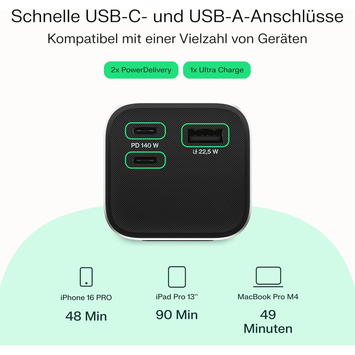 Powerbank Greencell PowerPlay Ultra 25200mAh 140W з USB-C PD, Швидка зарядка для ноутбука, MacBook, iPhone, LCD дисплей