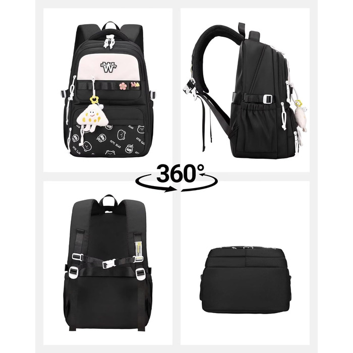 Шкільний рюкзак для підлітків (дівчаток та хлопців), чорний: водонепроникний, великий, для школи, подорожей, повсякденного використання та роботи