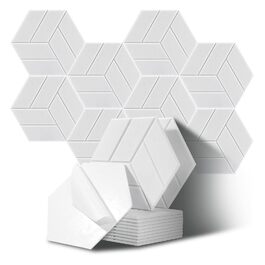 Набір самоклеючих акустичних панелей гексагон 12 шт, звукопоглинаючий акустичний поролон для студії, офісу та геймерської кімнати (30x26x0.9 см), білий