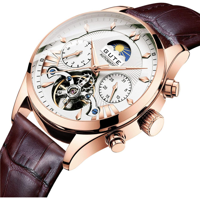 Чоловічий годинник з механічним годинником, водостійкий хронограф, бізнес, військовий, спортивний годинник з шкіряним ремінцем, елегантний подарунок для чоловіків