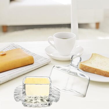 Frcctre 2 Pack Glass Butter Dish, Small Glass Butter Holder with Dome Lid and Handle, Clear Butter Serving Dish, Decorative Crystal Mini Butter Container, Butter Cloche