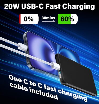 Power Bank MagSafe 5000mAh з підтримкою PD 20W та QC 3.0 - Білий/Чорний. Швидка зарядка, USB-C, для iPhone 17/16/15/14/13