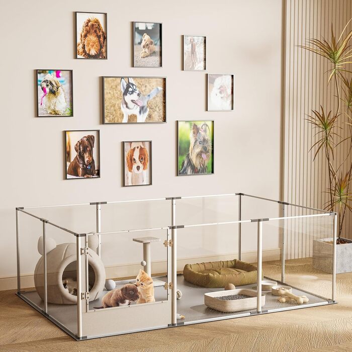 Кія для собак BingoPaw: вольєр для цуценят та собак, 8 елементів, 60 см, XXL, з дверцятами та водовідштовхувальним дном (180x120x61 см)