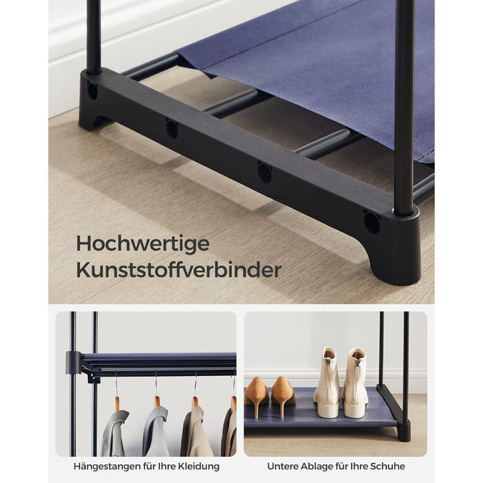 SONGMICS Storage Cabinet, Portable, with Hanging Rod, Folding, Wardrobe, Bedroom, Office, 140 x 43 x 174 cm, RYG02GY (Dark Blue)