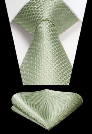 HISDERN Комплект краватки та нагрудного хустинки для чоловіків: стильна краватка в клітинку з квітковим принтом, елегантний класичний дизайн (Salbeigrün-3)