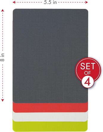 Килимок для обрізної дошки Dexas, 4 шт., 14 x 20 см, нековзкий, для кухні (сірий, червоний, білий, зелений)
