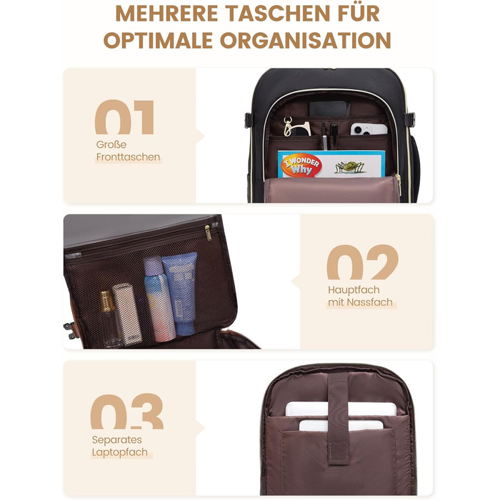 LOVEVOOK Рюкзак ручної поклажі, жіночий, для подорожей, з відділенням для ноутбука, чорний, 18 дюймів